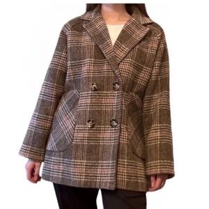 Maje Brown Plaid Double-Breasted Coat